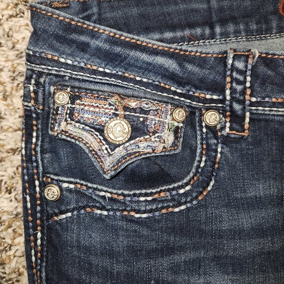 Grace in LA Women’s Bootcut Jeans Size 30 | Thick Stitch Bling Flap Pockets Dark - Picture 8 of 15